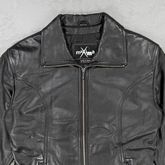 Vintage Wilsons Leather Maxima Black Leather Zip Front Jacket Medium - Picture 2 of 5